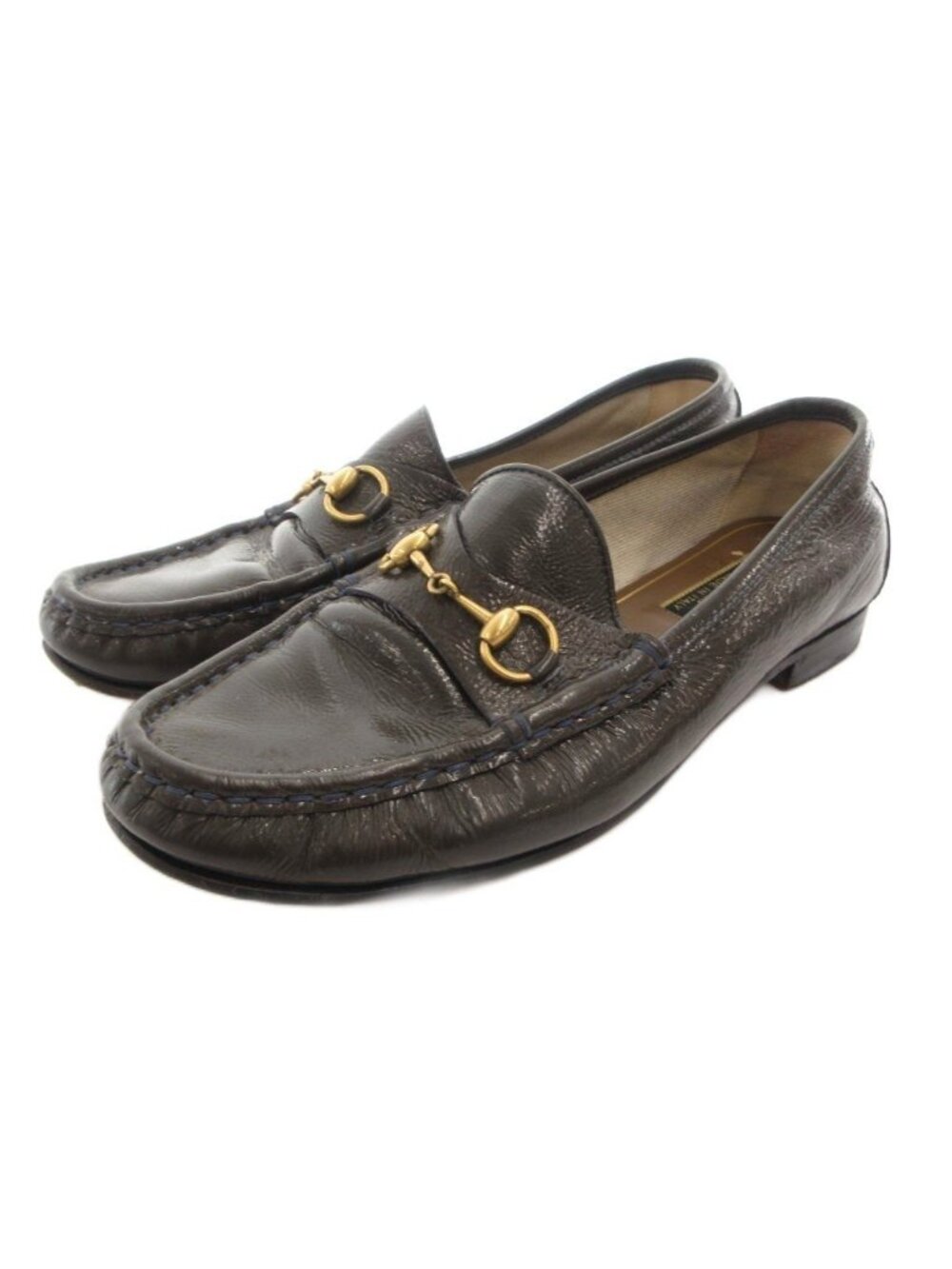 Gucci Horsebit Loafers Shoes Blue Stitch Patent Leather Green